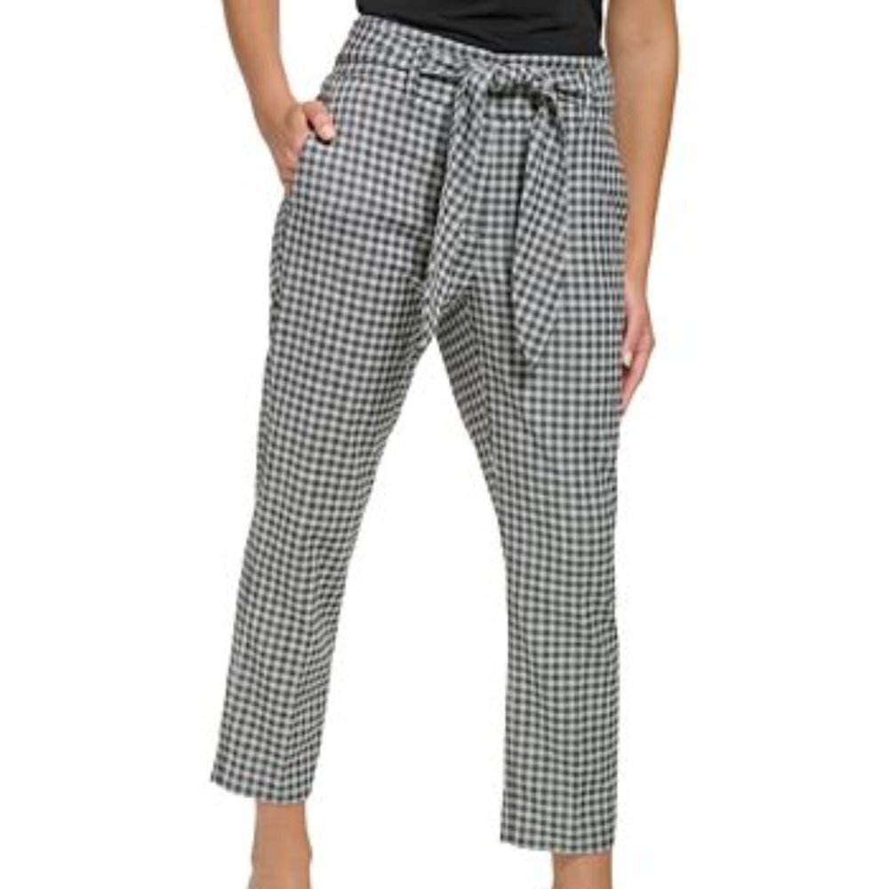 New DKNY Women's Mid-rise Gingham Tie-Front Pants P5226